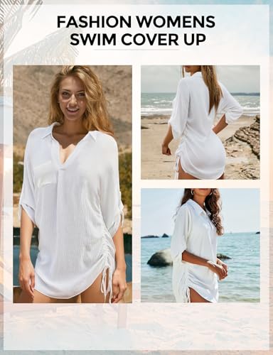 Swimsuit Coverup for Women, Drawstring Beach Bathing Suit Bikini Cover Up for Women, Sexy V Neck Beachwear Dress3