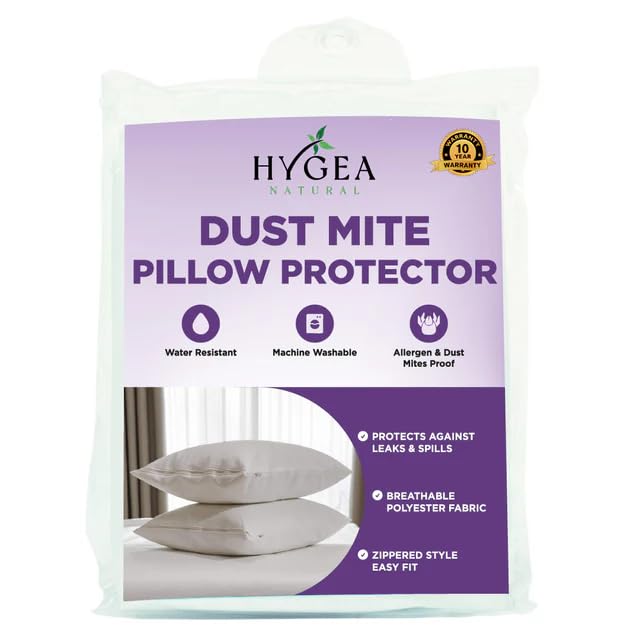 Hygea Dust Mite & Allergen Pillow Protectors, Standard Size, Set of 2 - Pillow Encasements - Zippered Covers - Hypoallergenic, Waterproof, Soft & Breathable, Premium Quality