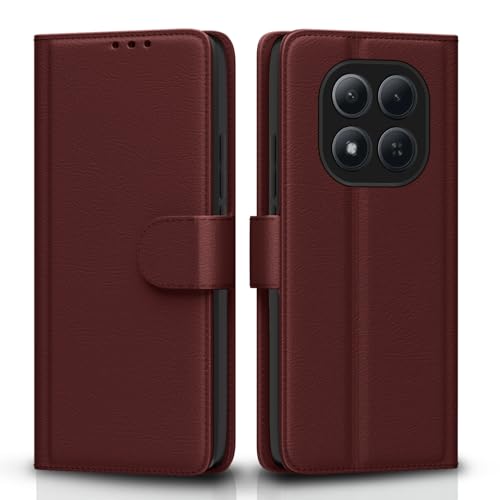 Image of Amazon Basics Flip Cover for Redmi Note 15 Pro 5G Leather Finish | Wallet Stand and Shock Proof | Inside TPU with Card Pockets | Complete Protection Flip Case (Brown)