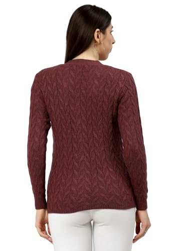 Image of Kalt Women Full Sleeves Cable Button Acrylic V-Neck Sweater