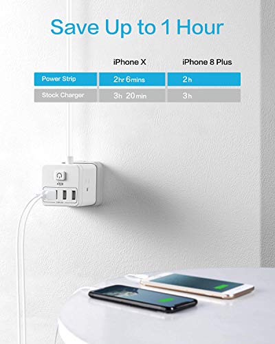 Protector eléctrico KMC con 3 tomas, 4 puertos USB, control por interruptor y cable de 1.52 m miniatura 3