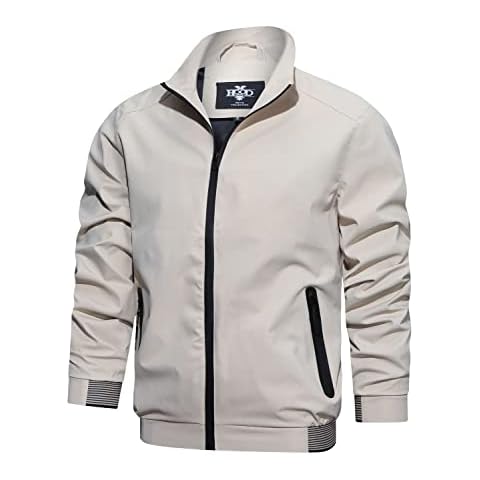 HOOD CREW Men’s Lightweight Windbreakers Varsity Jacket Sportswear Casual Coat with Zip Pockets Khaki M Cover