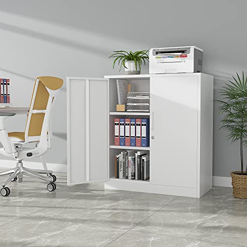 Metal Storage Cabinet With 2 Doors, Lockable Steel Storage Cabinet With 2 Doors And Adjustable Shelves, Steel Lockable File Cabinet, Locking Tool Cabinets For Office,Home,Garage #TOP7