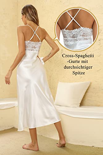 Alcea-Rosea-Chemise-de-Nuit-Femme-Satin-Dentelle-Pyjama-Sexy-a-Col-en-V-Robe-de-Chambre-Longue-sans-Manches-pour-Femme-Elegante
