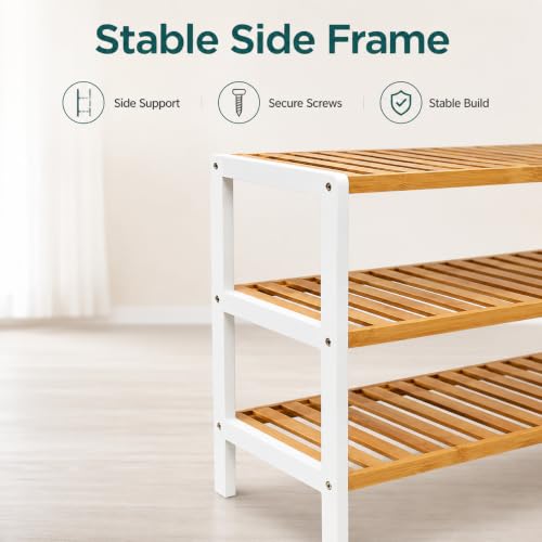 Image of 1ABOVE Bamboo Shoe Rack, Plant Rack, Perfect for Corridor, Living Room, Bathroom, Bedroom,Hallway or small spaces (Natural & White)