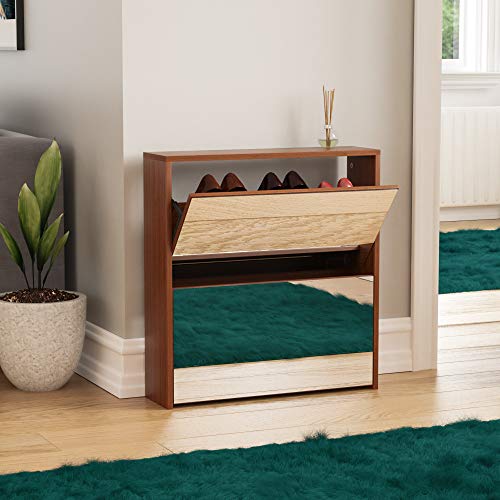 Scarpiera Con 2 Cassetti, Panca Con Vano Portaoggetti, Panca Da Ingresso Colore Di Naturale 110x35x47cm Fsr148 N Sobuy