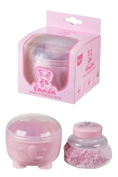Panda Baby Powder Box with Soft Elephant Puff, Non-Toxic & Unbreakable Material, Gentle on Newborn Skin, Easy to Use, Ideal for 0m+ Babies – Safe, Stylish & Comfortable Care (Pink)-image-49