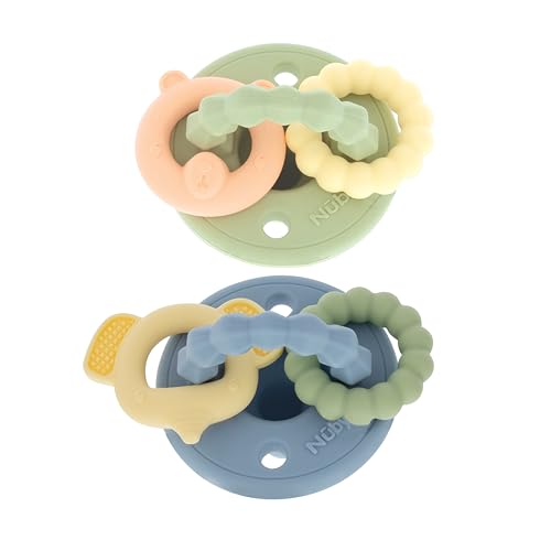 Image of Nuby Charms Silicone Infant Pacifier and Teether Toy - 2 Pack - 0+ Months - Green and Blue