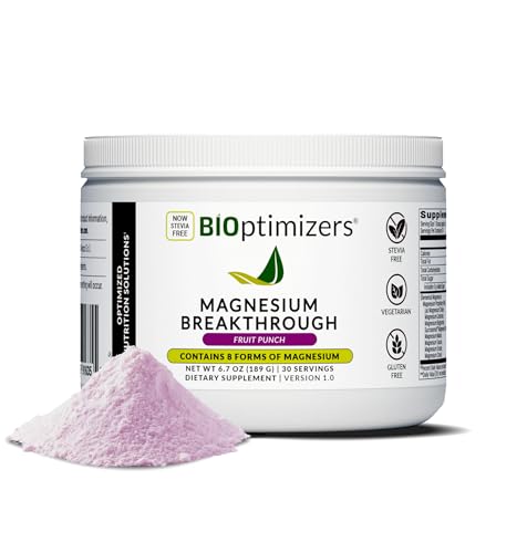 BIOptimizers Magnesium Breakthrough Drink - 8 Forms of Magnesium, Electrolytes, Sleep Health, Stress, Muscle Recovery, Heart Support | Glycinate, Citrate, Malate - Fruit Punch
