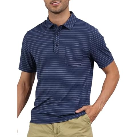 Pdbokew Men's Polo Shirts Short Sleeve Striped Golf Polo Shirt with Pocket Blue XL Cover