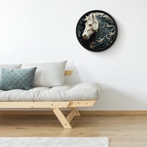 Horloge murale moderne ronde de 25 cm à motif cheval pour salon - 5
