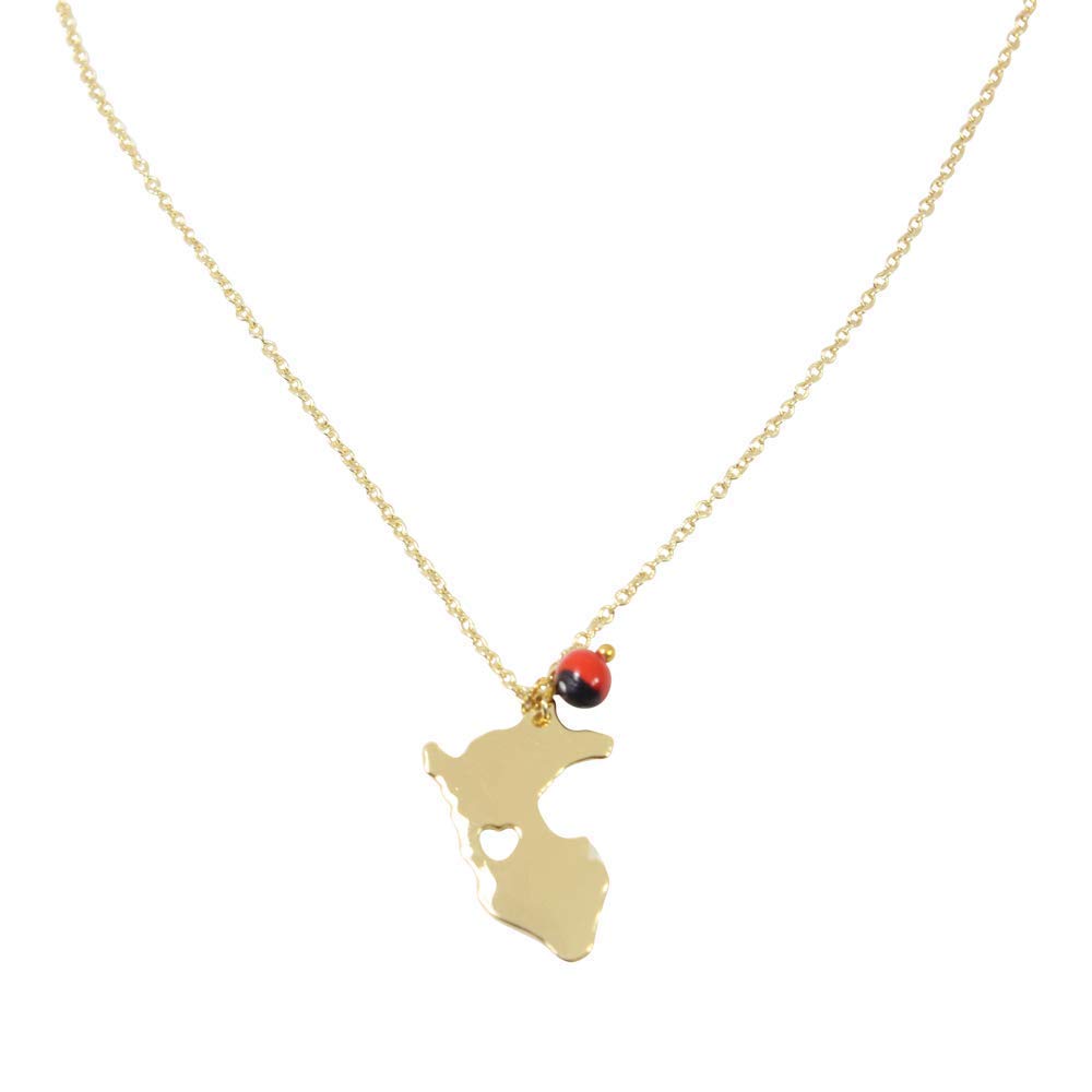 Evelyn Brooks DesignsPeruvian Gift Perú Map Pendant/Necklace 16”-18” - Meaningful Good Luck, Prosperity, Love Huayruro Seeds - Great Gifts for Mom, Daughter, Girlfriend, Sister
