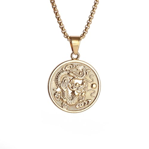 Collier amulette dragon du zodiaque pour homme et femme en pendentif de mode