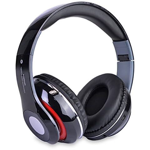 Altatac Bluetooth Rechargeable Over Ear Headset Foldable Wireless Wired Headphones with Memory Card Slot Built-in FM Tuner Microphone Audio Cable for Phone TV Computer MP3 Player - Black Cover