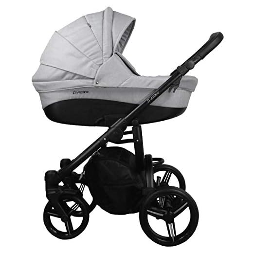 Vizaro PEARL DÚO 2 en 1 - Carrito Bebé GAMA ALTA - MARCA ESPAÑOLA - Muy Elegante - Garantía 3 Años - Textil GRIS PERLA Chasis NEGRO