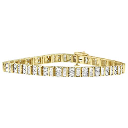 Haus of Brilliance 14K Yellow Gold 4.0 Cttw Alternating Baguette & Round Cut Diamond Bezel- & Prong-Set 7" Tennis Bracelet (I-J, I1-I2)