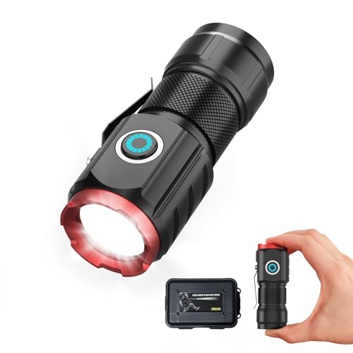 MOWETOO Lampes de poche rechargeables, mini compactes très lumineuses, 5 modes d'éclairage avec aimants, 3 fortes perles lumineuses, lampes de poche portables avec clip, rechargeables par USB