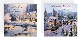 Hallmark Charity Christmas Cards - in 2 Scenic Thomas Kinkade Designs, 16 Count (Pack of 1)