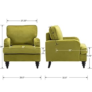 Kmax Accent Chairs Velvet Modern Arm Sofa Chair Comfy Single Club Chair with Thick Cushion for Living Room Bedroom Set of 2, Olive Kmax Accent Chairs Velvet Modern Arm Sofa Chair Comfy Single Club Chair with Thick Cushion for Living Room Bedroom Set of 2 Olive