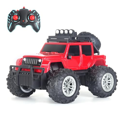 Image of popsugar Off Roader Rechargeable Remote Control Car | RC Car Monster Truck | 4 Headlight Modes | Lithium Battery | C-Type Charging | 2.4GHz Remote Controller | Made in India, Red