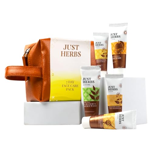 Image of Just Herbs 7 Days Face Care Pack Skincare Essentials Combo with Facewash | Honey Facial Gel | Honey Exfoliating Gel | Herbal Massage Cream and Anti Blemish Gel Perfect for Gifting Travel Kit Set for Men
