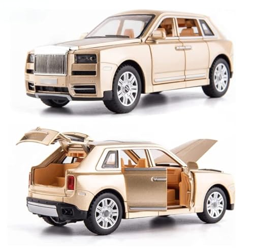 Image of Die-Cast Car Model 1:32 Scale | Alloy Metal Car with Openable Doors, Hood & Trunk | LED Headlight & Taillight with Sound | Pull Back & Go Toy for Collectors & Kids (Gold)
