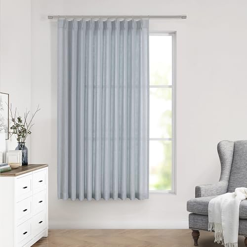 Image of Vision Home Blue Fog Pinch Pleated Semi Sheer Curtains Textured Linen Blended Light Filtering Window Curtains 72 inch for Living Room Bedroom Patio Pinch Pleat Drapes with Hooks 1 Panel 60 inch Wx72 L