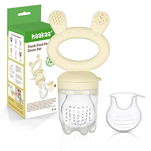 Image of Haakaa Baby Fruit Food Feeder Pacifier | Breastmilk Popsicle Molds for Teething | Silicone Feeder and Teether for Baby Teething Relief & Infant Safely Self Feeding, BPA Free (Oat)