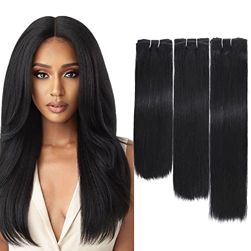 Thickened Bundles Human Hair 12A Super Thick Yaki Straight Indian Human Hair 3 Bundles (14 16 18 Inches) Thickened Human Hair Bundles 1B Color【TRIIPPY High-end Hair Extensions】