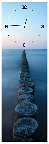 levandeo – Reloj de pared de cristal 20 x 60 cm Reloj como decoración de cristal Océano Mar Playa puente puesta del sol
