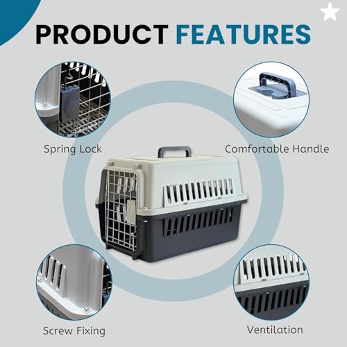 Image of Petarchi 19 Inch Pet Travel Carrier for Dogs, Cats, Kittens, Puppies & Rabbits | Dog Crate | Metal Door Spring Lock Ventilated Transport Box, Portable Kennel Cage for Shih Tzu, Pug (White & Grey)