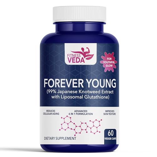 Image of Forever Young Capsules -Pure Antioxidant & Anti-Aging Supplement | Skin Radiance, Detox & Wellness Support | Liposomal Glutathione & 99% Japanese Knotweed Extract | Heart & Brain support Supplement | Pack of 1- 60 Capsules