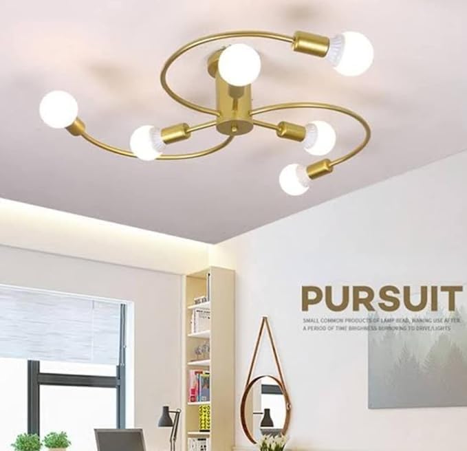Image of 6 Bulb Ceiling Hanging Lamps, Hanging Lights, Chandelier Jhoomar for Restaurants, Bedroom, Living Room, Kitchen, (Bulb Not Included) (Yellow Golden) (Gold.)