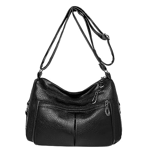 Bolso cruzado de cuero cuadrado Horizontal sólido Vintage para mujer múltiples bolsillos y bolso con cremallera Bolsos de Mano Mujer Bombonera Dorados (Black, One Size)