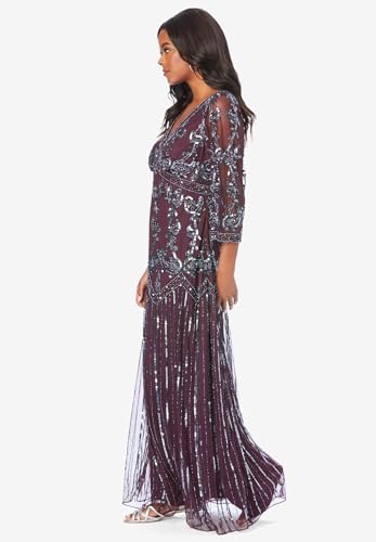 Roaman's Women's Plus Size Plus Size Beaded V-Neck 3/4 Sleeve Sleeve Maxi Gown3