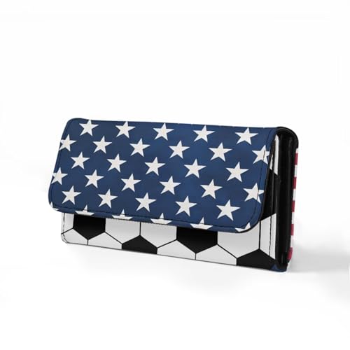 Image of AFPANQZ Womens Wallets Leather Trifold Multi Card Holder Slots Wallet, American Flag Football Elegant Clutch Phone Holder Trifold Purses Zip Coins Pocket, Buckle Closure Clutch
