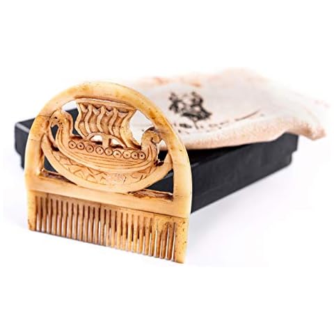 Norse Tradesman Authentic Viking Bone Comb for Beard and Hair - Pocket Sized, Hand-Carved Norse Longship Design Cover