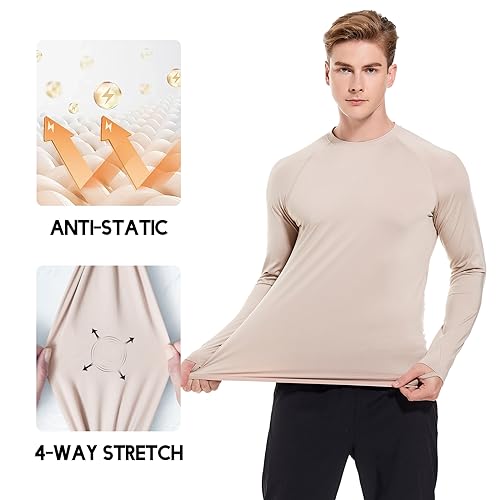Men's Fleece Lined Thermal Shirts Midweight Crew/Mock Neck Base Layer Long Sleeve Top Cold Weather Workout4