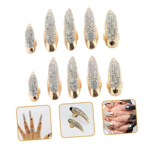 Bagues à ongles en alliage vintage punk gothique or par lot de 10 pièces - 7