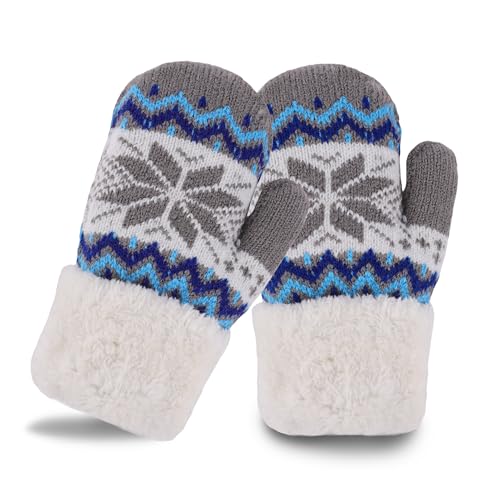 Kids Winter Gloves Boys Girls Knit Fleece Lined Warm Mittens Cute Outdoor Snow Gloves (for 3-7 Years) - Main Image