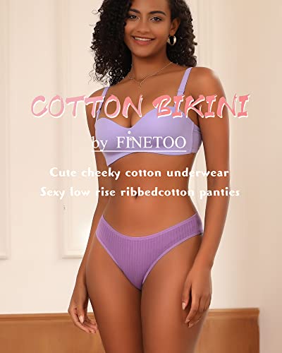 Image of FINETOO Cotton Cheeky Womens Underwear breathable ribbed low rise Bikini