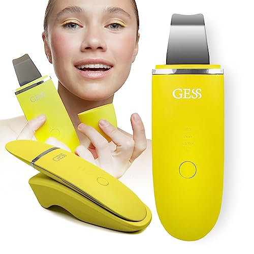 GESS Exotic - Original - Exfoliante ultrasónico para limpieza facial, 5 modos, limpiador de poros, exfoliante ultrasónico, antiedad, eliminador de puntos negros, estiramiento facial - amarillo