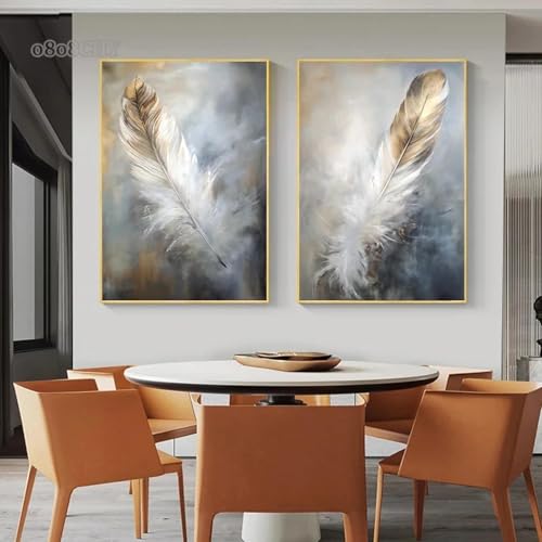 Peinture sur toile moderne de plumes pour habiller un mur vide avec un art mural minimaliste