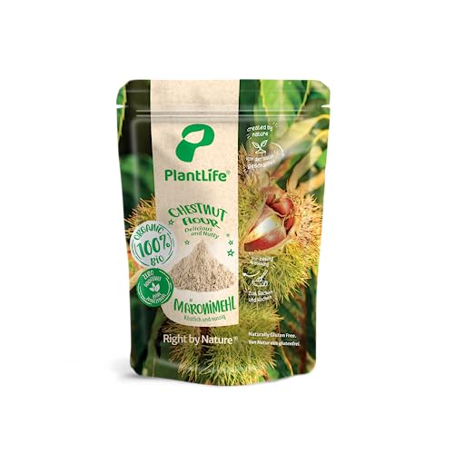 PlantLife Harina de castaña BIO 650g - harina de castaña sin gluten, vegana y natural - 100% reciclable