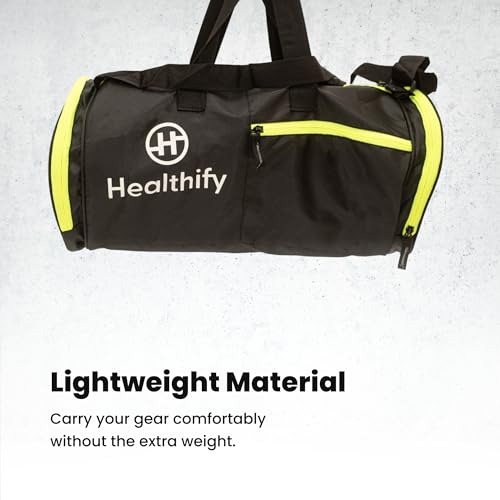 Image of HealthifyMe Gym Bag for Men & Women with Seperate Shoe Compatment, Water-Resistent Duffel Travel Bag, Adjustable Shoulder Bag for Gym Workout, Wet Pocket, Premium Unisex Sports Bag for Towel, Bottle