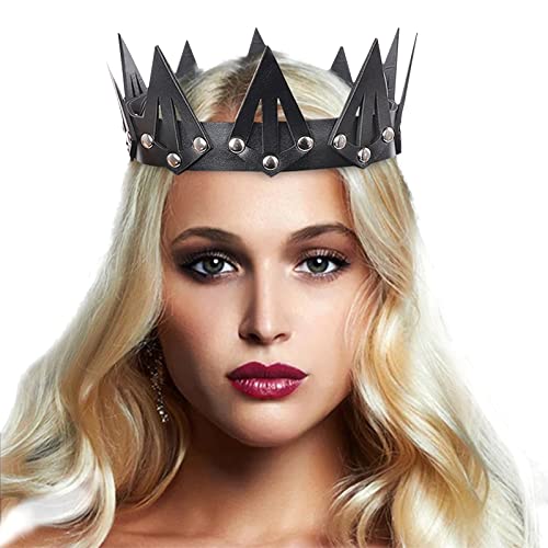 PU Leather Crown for Men Women Transgender Kings and Queens Costume Gay Pride Month Headpiece Black Punk Crown for Carnival Rave Circuit Party Christmas Night Club - Image 2