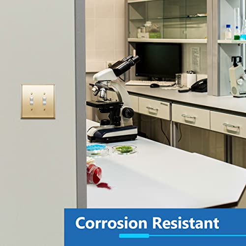 Lider Toggle Light Switch Metal Wall Plate, Stainless Steel Switch Cover, Corrosion Resistant, Mid-Size 2-Gang 4.88" X 4.92", 201 Stainless Steel, Lmwp-12M-Pb, Polished Brass #TOP2