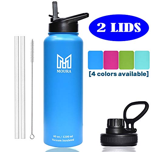 40 oz Stainless Steel Water Bottle with Straw Lid Spout Lid Sport Hydro