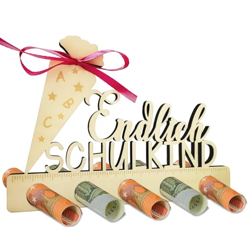 JOYEASE Geschenke zur Einschulung - Geldgeschenk Einschulung Holz - Endlich...