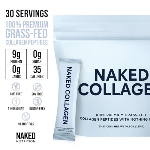 Image of NAKED Collagen Stick Packs - Pasture-Raised, Unflavored Grass-Fed Hydrolyzed Collagen Travel Pack, Paleo Friendly, Non-GMO, Keto, Gluten Free, 30 Sachets